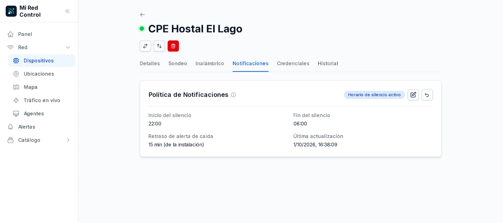 Horario de silencio de 22:00 a 06:00 para el equipo de un cliente